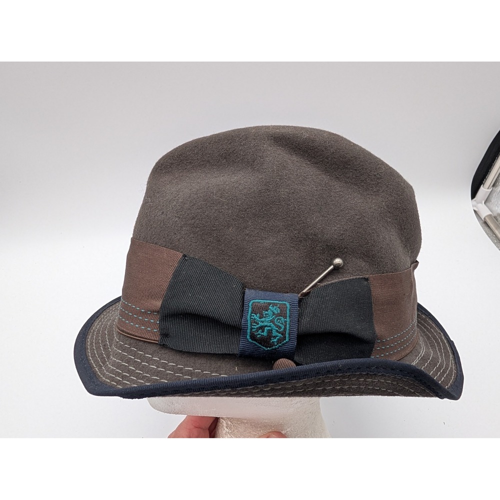 Nat Nast Luxury Originals Brown Felt Fedora Hat Crest Bow Detail Mens Medium